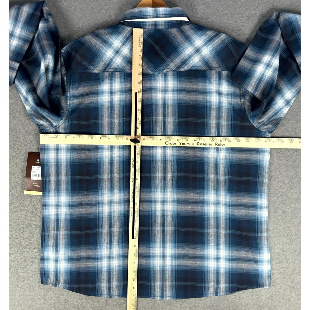 Ariat Pearl Snap Shirt 2XL Blue White Retro Slim Fit Habel Western Cowboy New - Picture 5 of 11